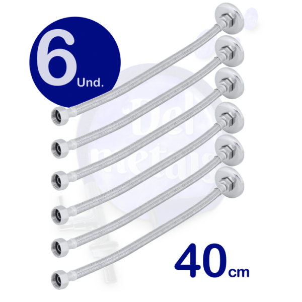 6 Unidades Engate Mangueira Flexível 40cm Completa