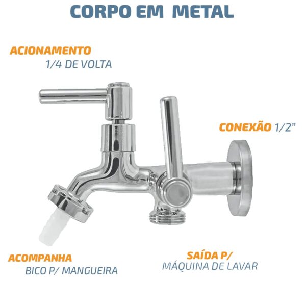 Torneira Tanque/maquina 2 Saídas Metal Cromado 1/4 Volta  CasaGrande Mundial - Image 2