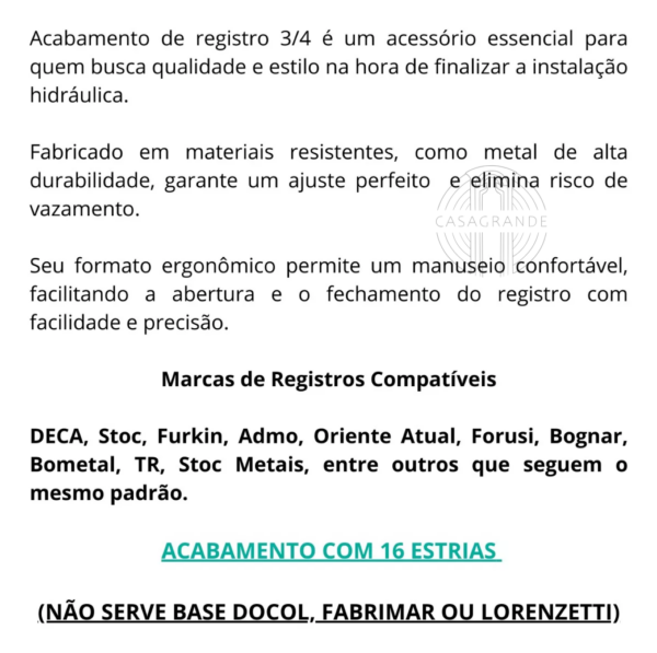 Acabamento De Registro Quadrado Cruzeta Cromado Padrão Deca  Casagrande Mundial Exclusivo - Image 6