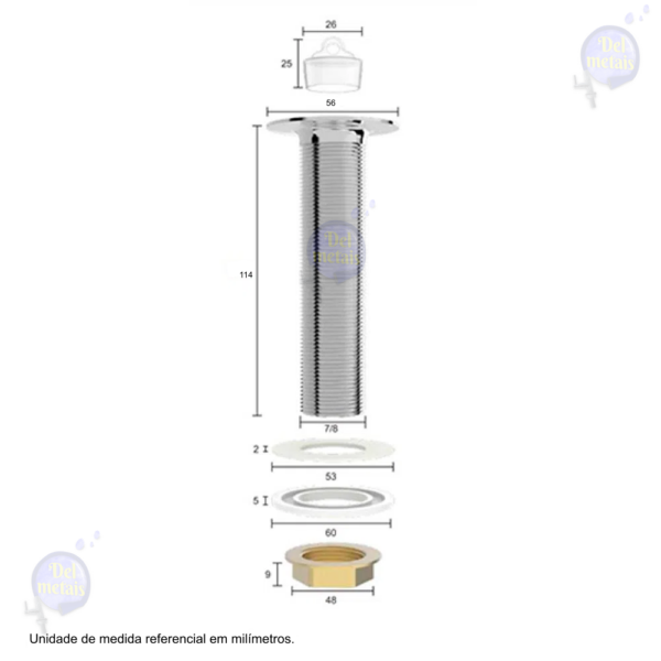 Válvula Escoamento Lavatório Longa Metal, 11cm CasaGrande Mundial